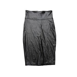 Spanx Pencil Skirt Womens Large Black Faux Leather High Waist Pull On Stretch